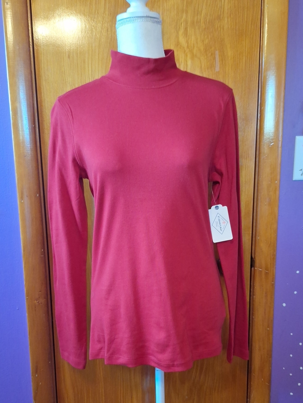 St. John's Bay Red Mock Neck Long Sleeve Tee NWT